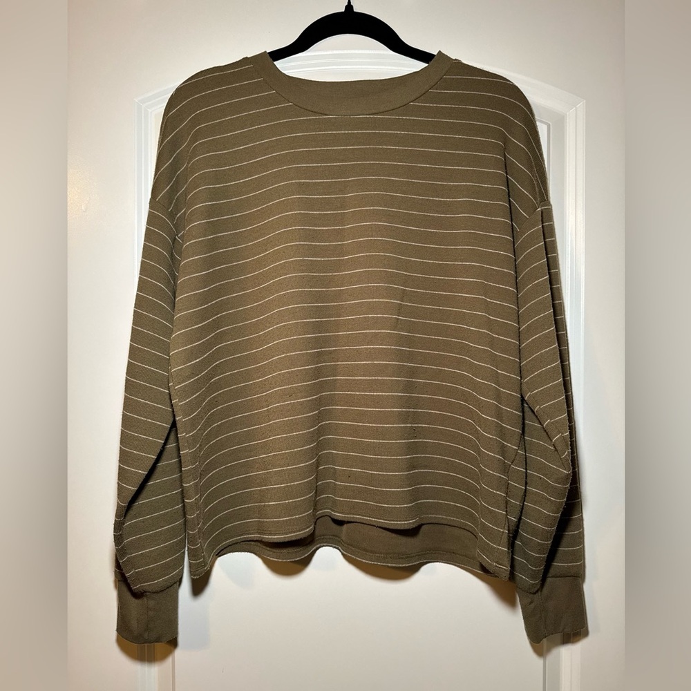 Forever 21 Olive Striped Long Sleeve Top